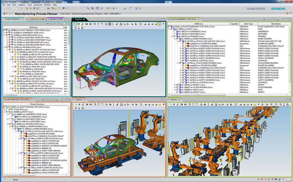 Tabular and 3D graphical Siemens Process Designer windows